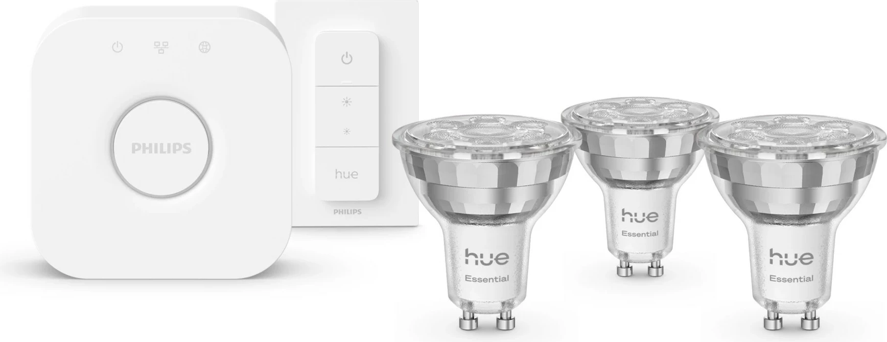 Komplet pametne razsvetljave Philips Hue Essential GU10, 3 sijalke + stikalo + Bridge V2