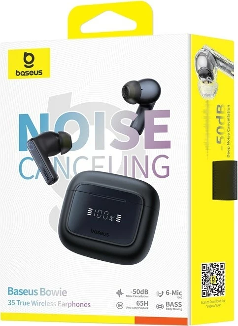In-ear zvočniki z aktivnim dušenjem hrupa Baseus Bowie 35 TWS Bluetooth, črni