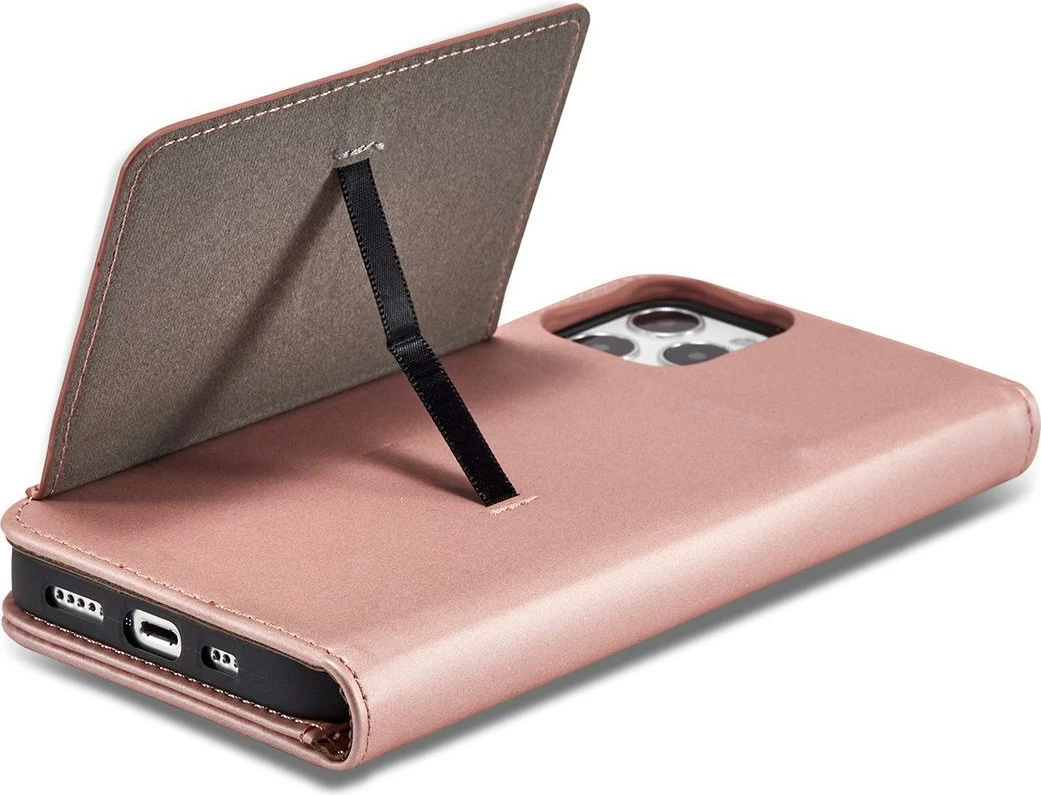 Magnetni ovitek za kartice Hurtel za iPhone 12 Pro, z denarnico in stojalom, rožnat