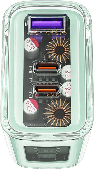 Stenski polnilec GaN, 65 W, 3 vrata (2x USB-C, 1x USB-A) Acefast A45, siv