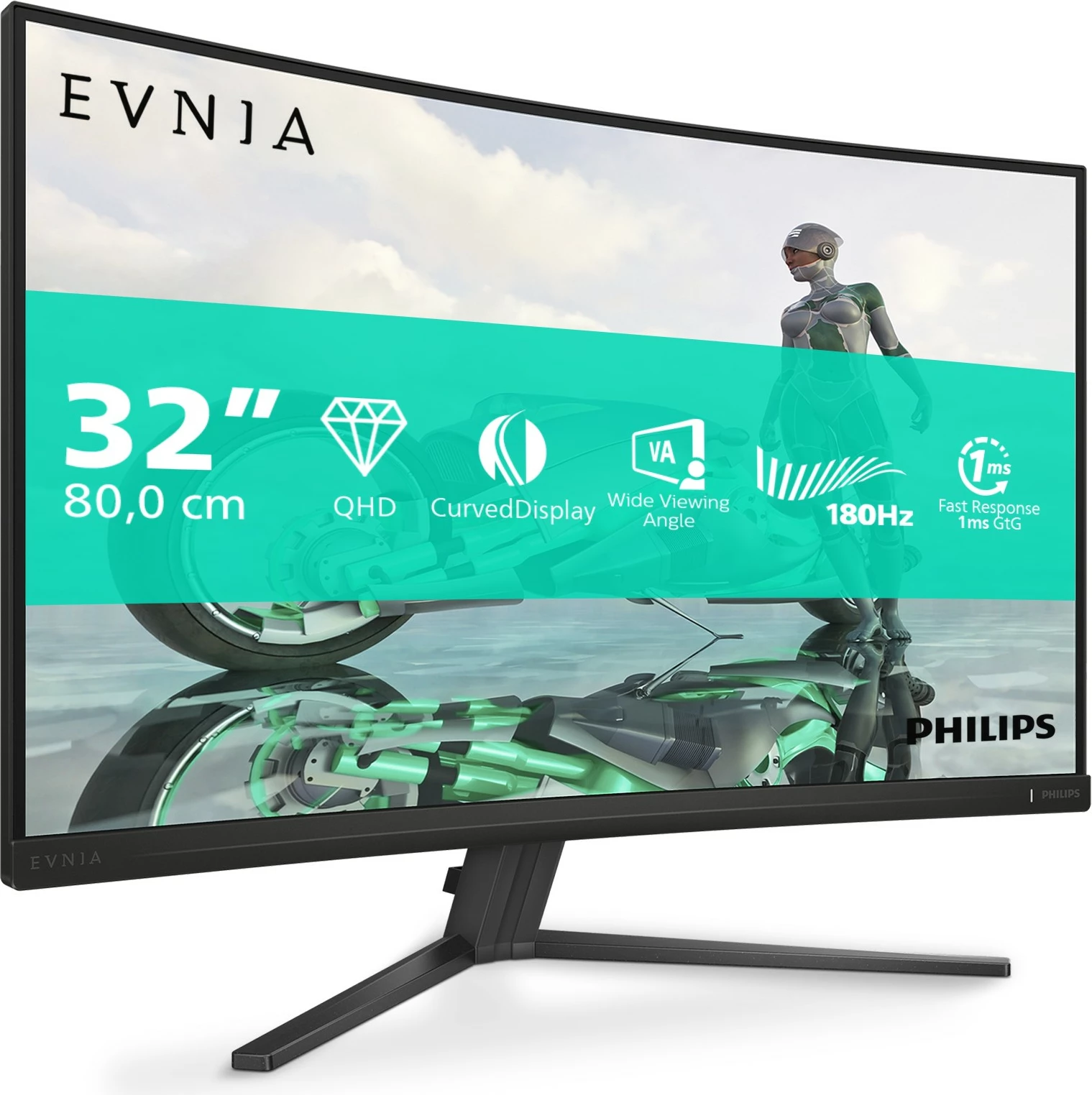 Ukrivljen 32-palčni QHD monitor, 180 Hz, siv, Philips 32M2C3500L