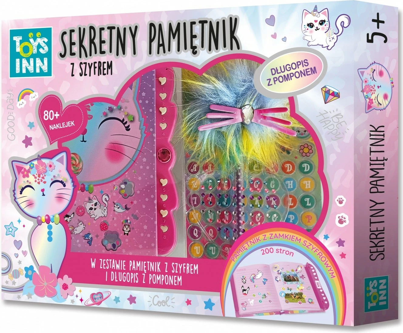 Dnevnik s kodno ključavnico, komplet Stnux STN8158, z nalepkami in pisalom s cofkom, roza