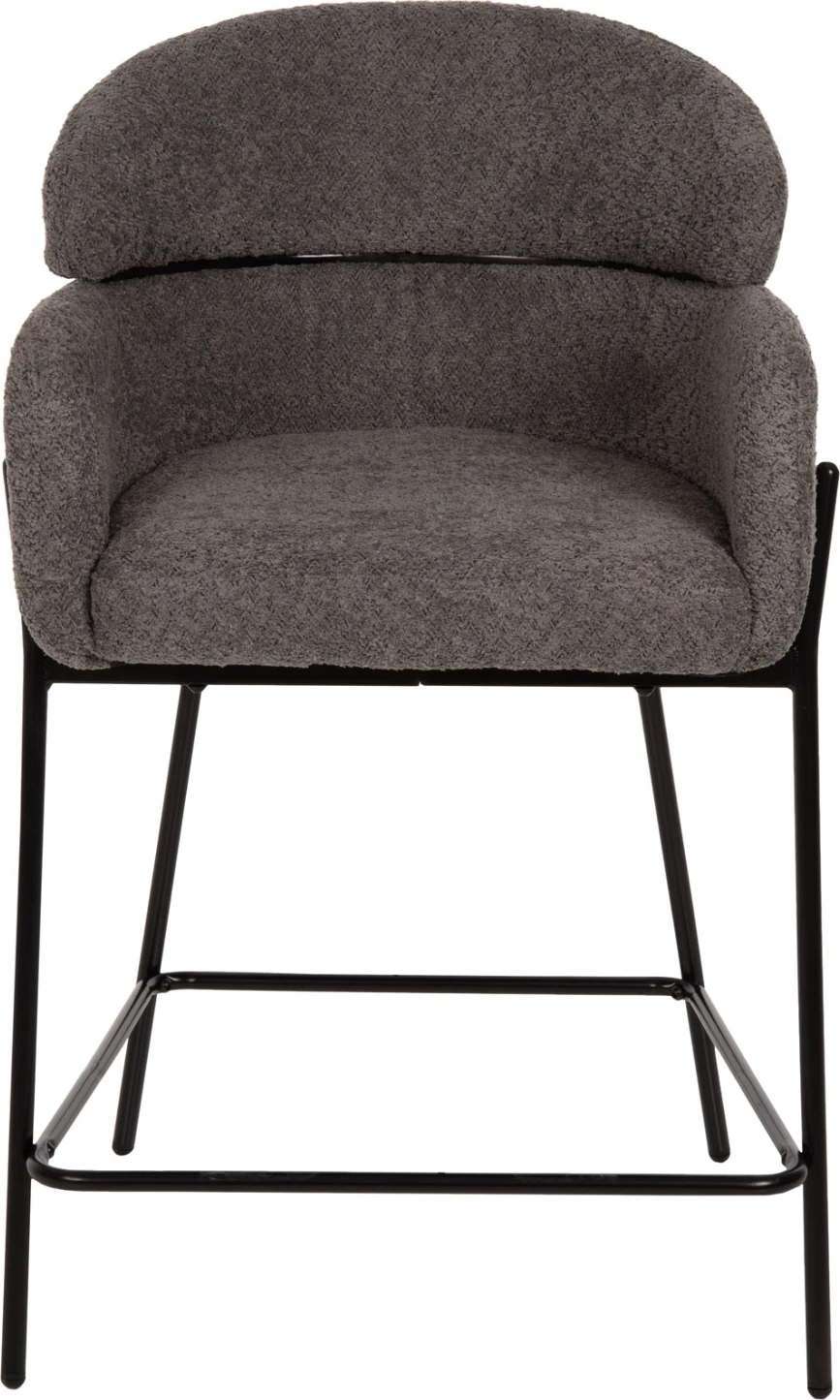 Barski stol srednje višine WOLF FH8584.01 siva boucle tkanina-črne kovinske noge 56x56x96Hcm, set 2 kosov