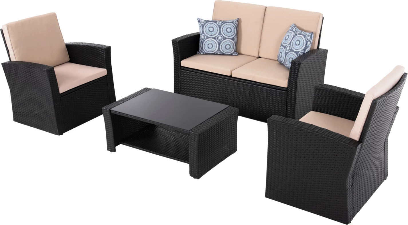 Zunanji salon 4-delni set THORE FH5978 sintetični ratan v antracit-bež blazinah
