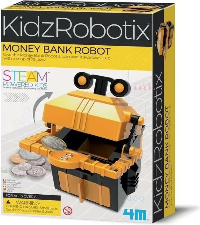 Robotska skarbonka, set za sestavljanje 4m, za otroke, rumena - KidzRobotix