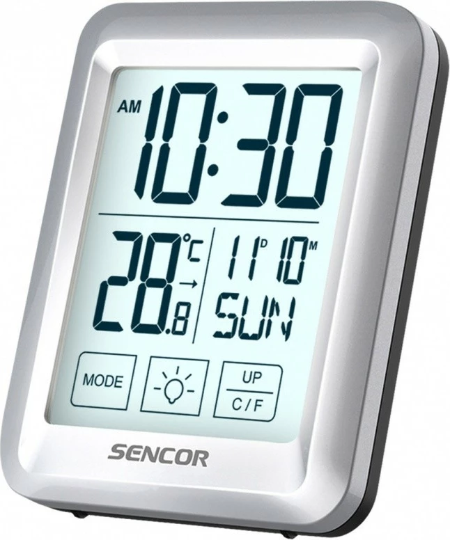 Sobni termometer Sencor SWS 1918 z uro in alarmom, srebrn