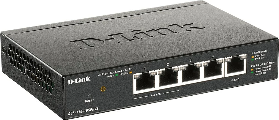 Pameten stikalo z 5 Gigabit Ethernet priključki, PoE, D-Link DGS-1100