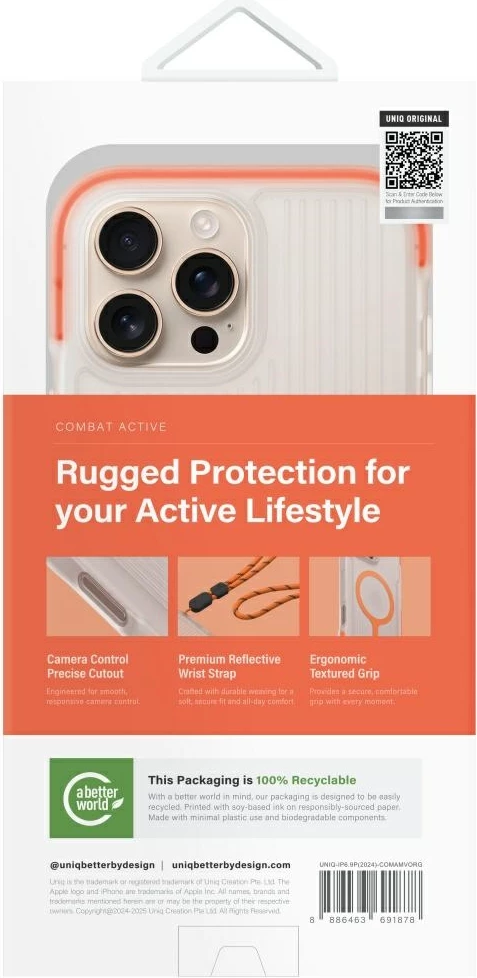 Ovitek za telefon Combat Active MagClick za iPhone 16 Pro Max, UNIQ, oranžen