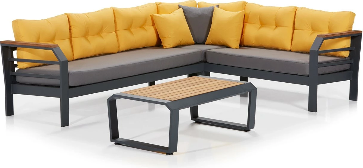 Kotni vrtni lounge set, siva, rumena, črna, Skye Decor