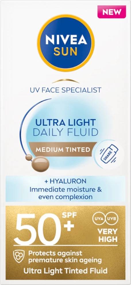 Lahki fluid za obraz z zaščito SPF50+, srednje toniran — NIVEA Sun Ultra Light Daily, 40 ml