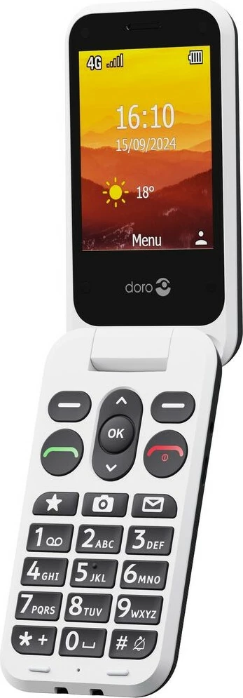Clamshell mobilni telefon Doro Leva L30, 2,8", 2 MP, 1150 mAh, črn, bel