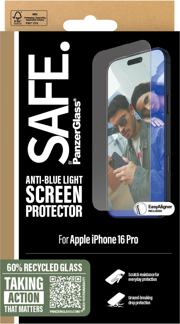 Zaščitno steklo PanzerGlass SAFE EyeCare za iPhone 16 Pro, prozorno