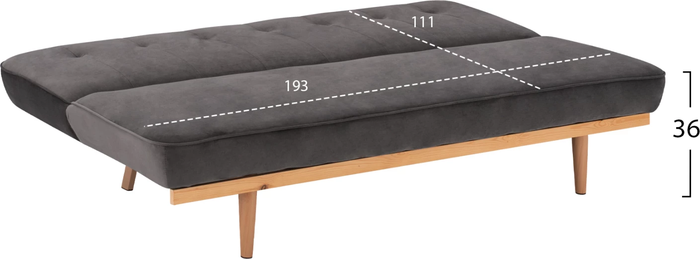 Trosed kavč postelja iz žameta sive barve FH3168.01 193x85x88cm