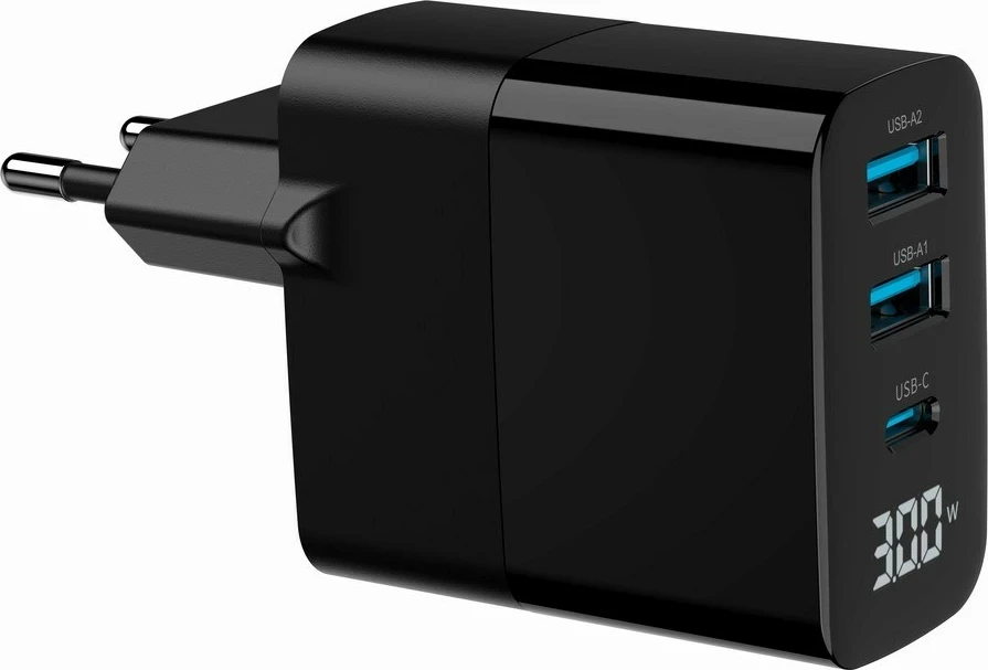 Univerzalni polnilec z LCD zaslonom Gembird TA-UC-PDQC30LCD-BK-02, 30W, črn