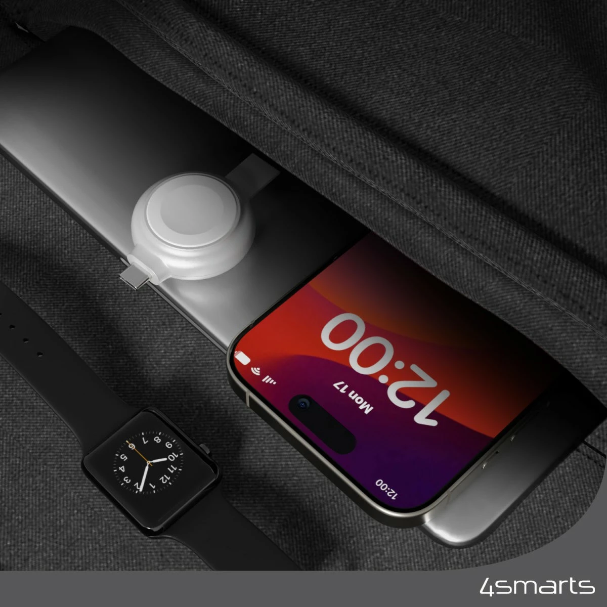 Hiter polnilec za Apple Watch 4smarts MFi, USB-C, srebrn