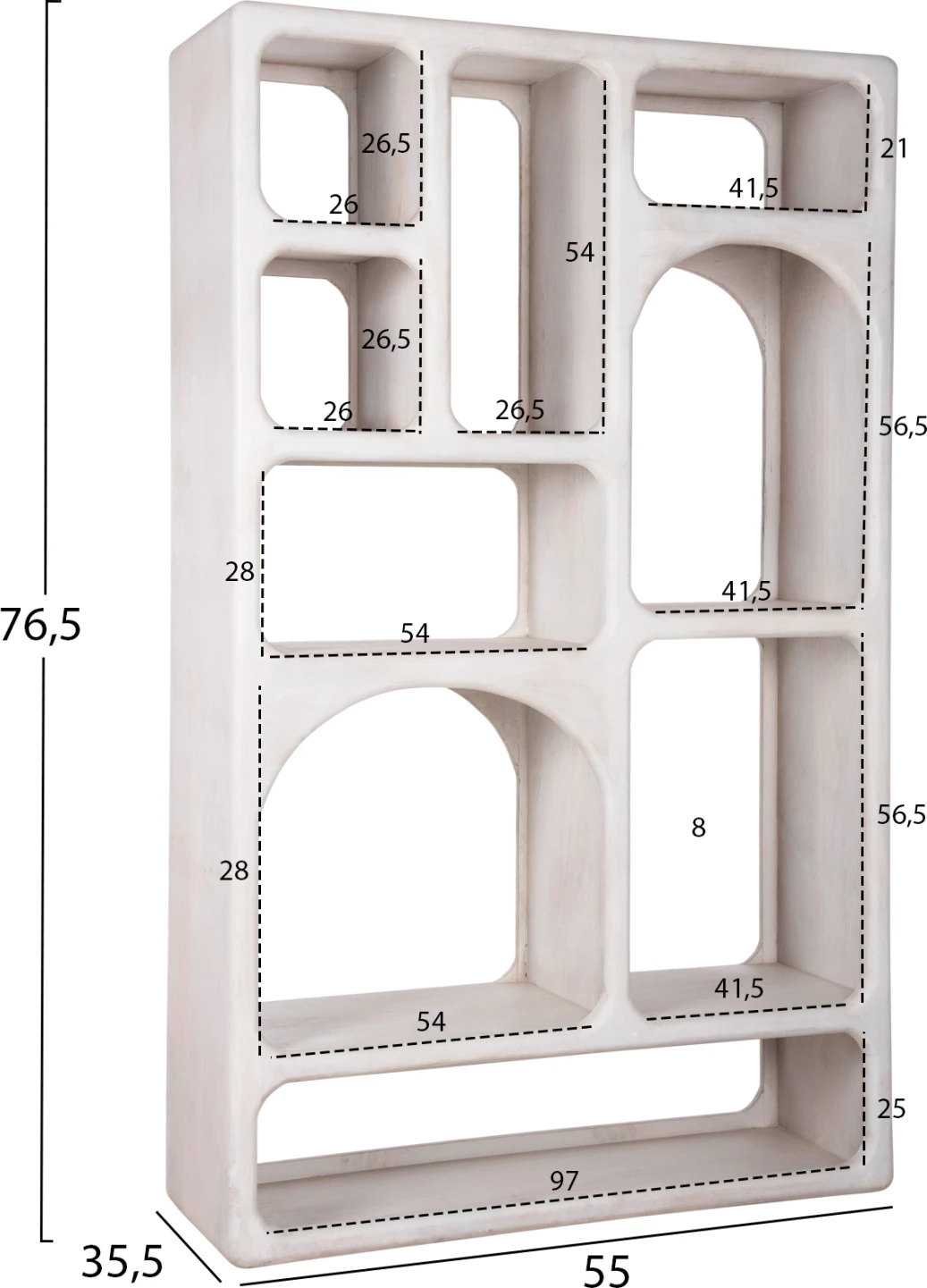 Knjižna omara HANDYR FH9707 iz masivnega mangovega lesa v beli barvi 100x35x165Hcm