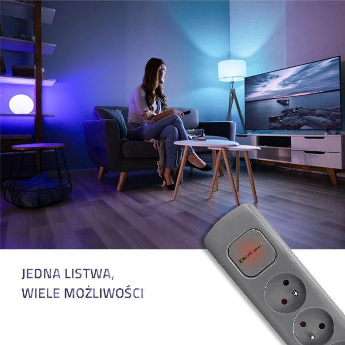 Razdelilnik Qoltec 50277, 6 vtičnic, 1,8 m, sivi