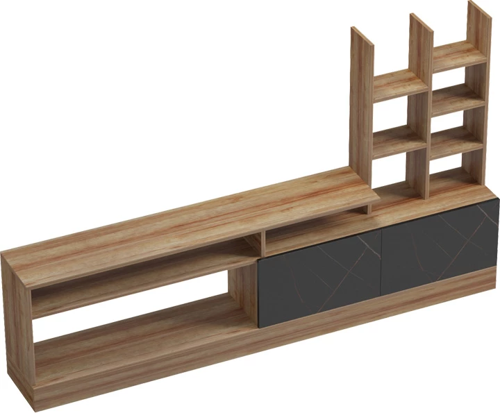 TV omarica, hrast in črni marmor, 170x25x100 cm Seruno