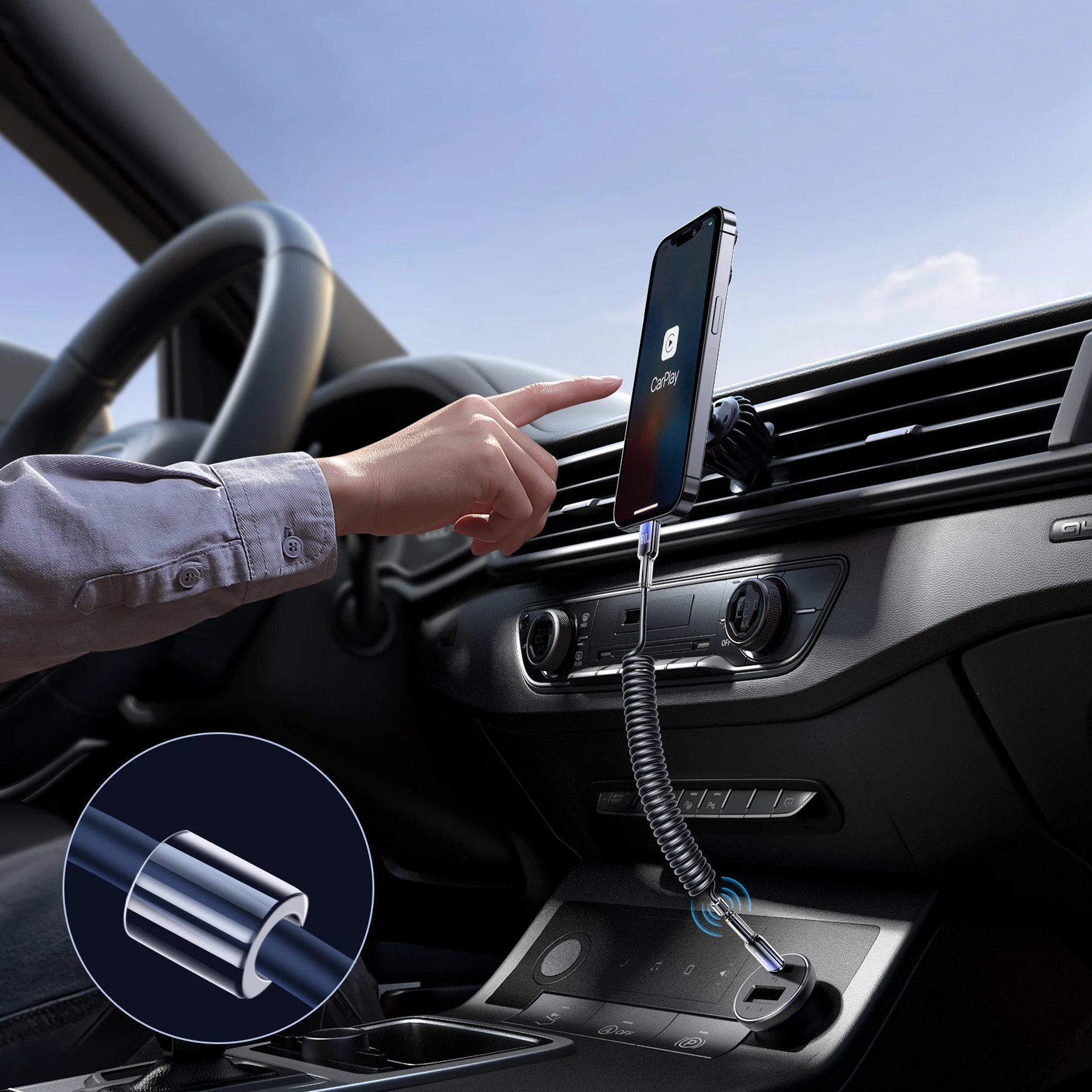 Spiralni kabel USB-C na USB-C, Joyroom S-A43 Crystal-Clear Series, 1,5 m, 60 W, črn