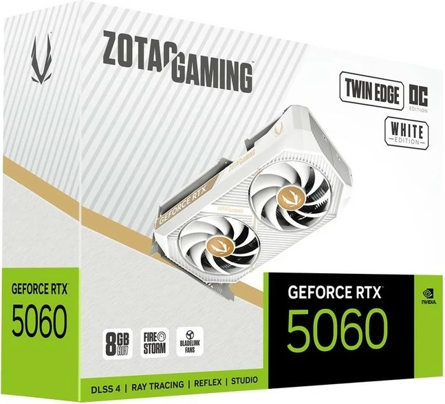 Grafična kartica ZOTAC GeForce RTX 5060 Twin Edge OC ZT-B50600Q-10M, 8 GB GDDR7 128-bit, 3x DisplayPort/HDMI, PCIe 5.0 x8, bela