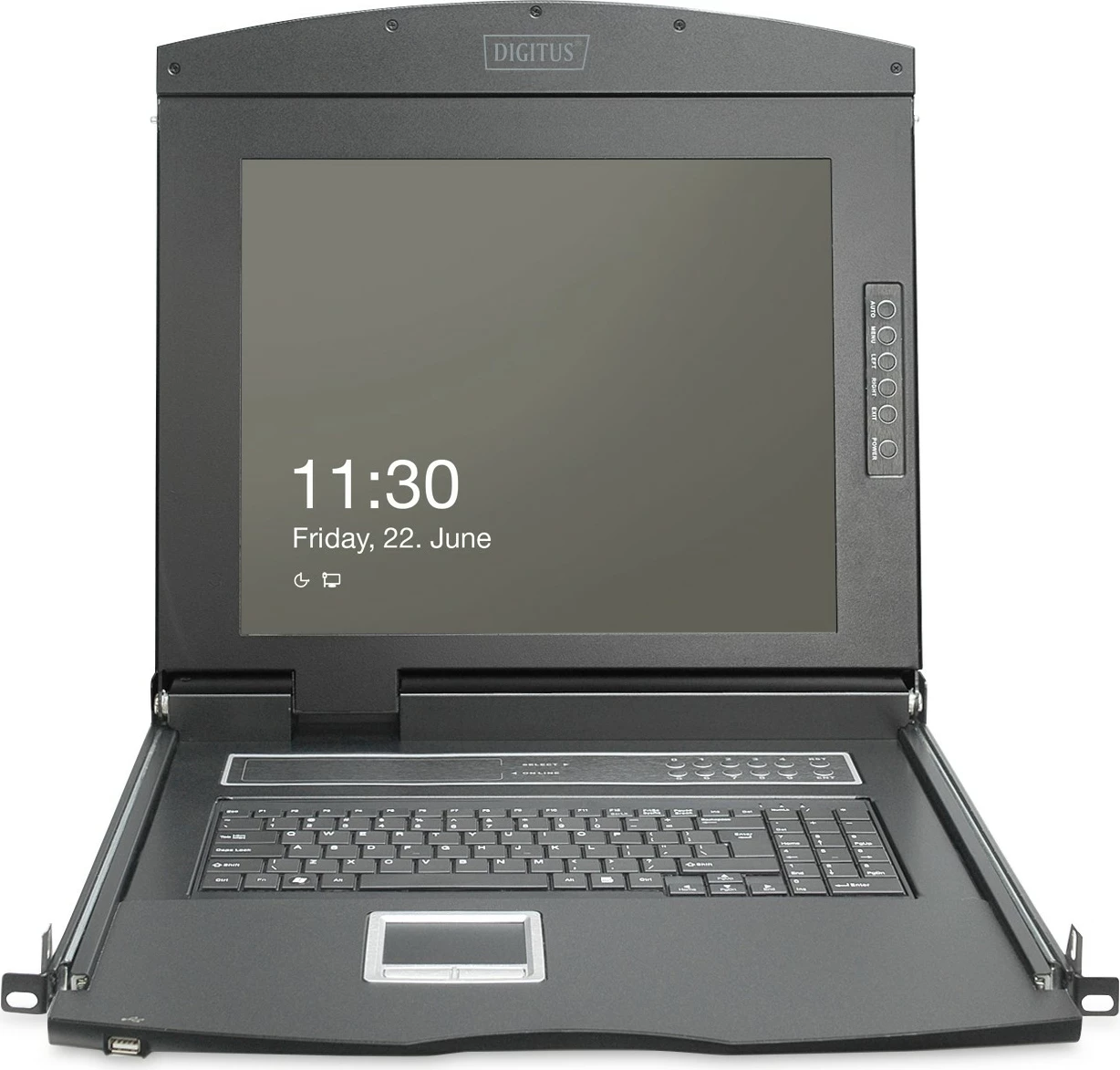 Rack konzola 19", 16-portni KVM, LCD HD, ameriška tipkovnica, črna, Digitus