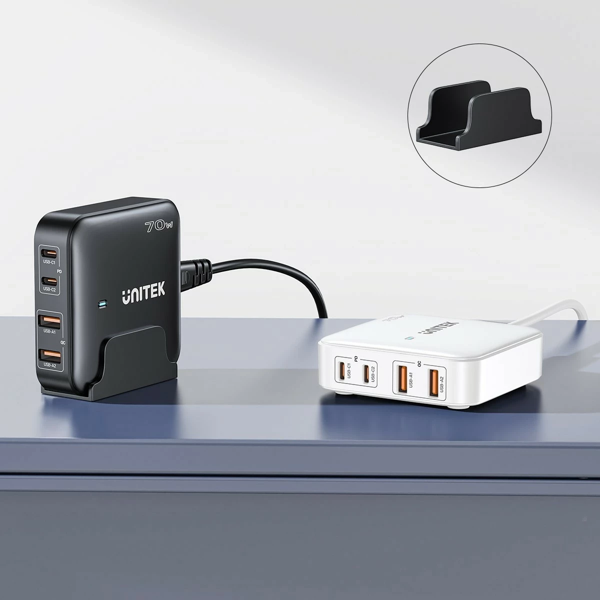 Močnikalni polnilec GaN 70W, 2x USB-A, 2x USB-C, bel Unitek