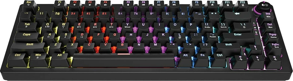 Mehanska brezžična tipkovnica Savio Phenix, Gateron Yellow Pro, 82 tipke, RGB, črna