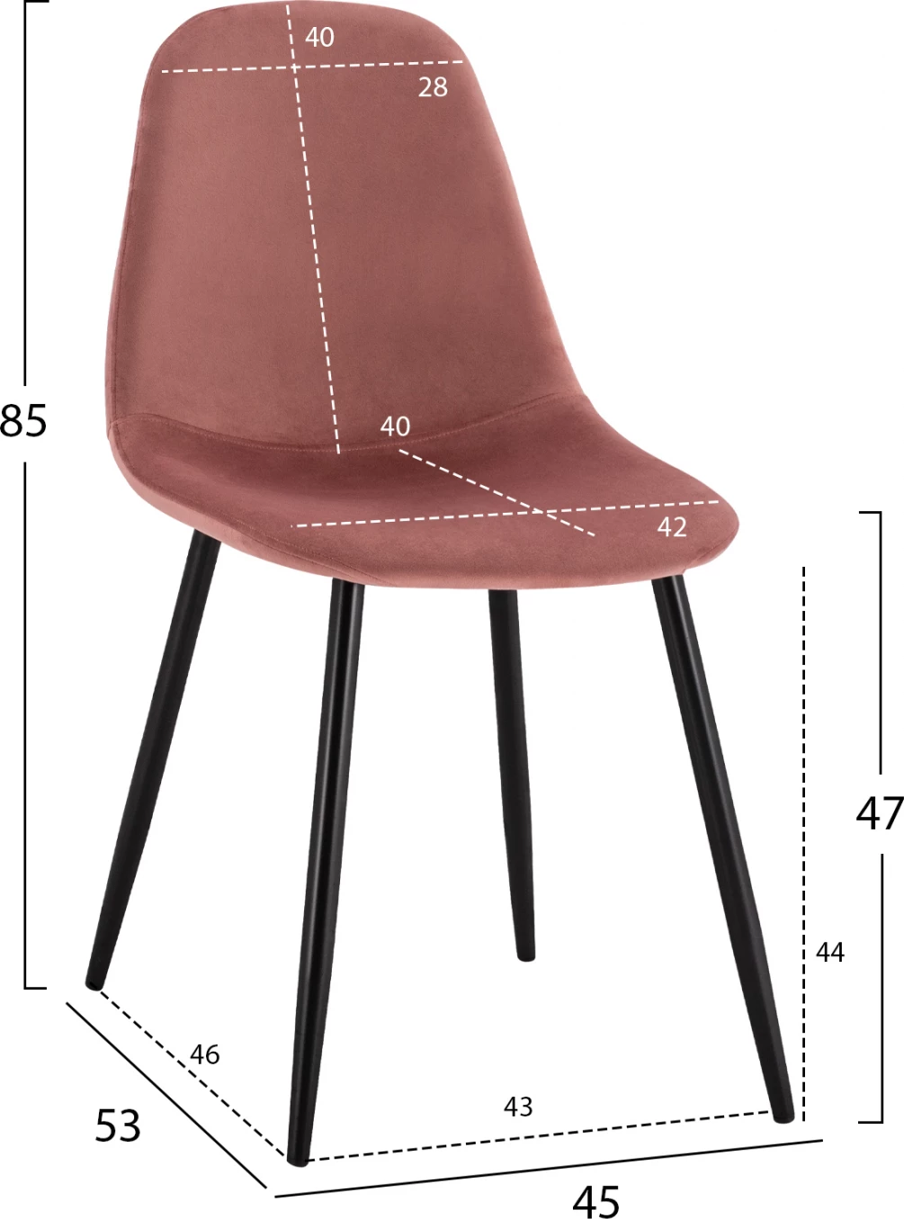 Jedilni stol Leonardo v barvi gnilega jabolka iz žameta z kovinskimi nogami FH00100.02 45x53x85 cm, set 4 kosov