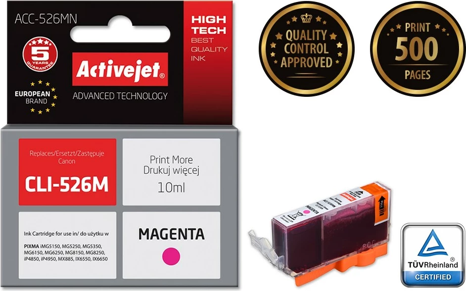 Zamenjalna barva Activejet ACC-526MN za tiskalnike Canon, 10 ml, vijolična