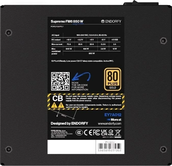 Napajalnik Endorfy Supremo FM6 850W, črn