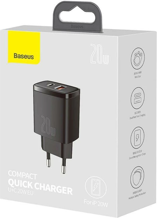 Hitri polnilec, Baseus Compact CCXJ-B01, 20W, USB/USB-C, črn