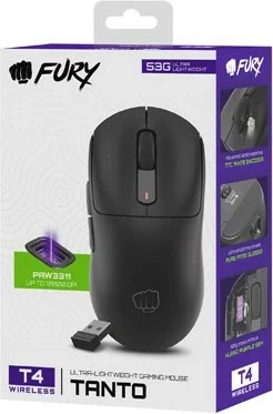 Brezžična miška Fury Tanto T4, 12000 dpi, 7 gumbov, črna