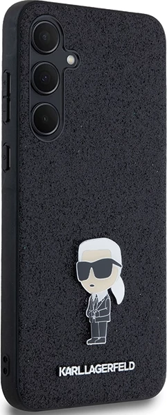 Ovitek za telefon z bleščicami in kovinsko značko Karl Lagerfeld za Samsung Galaxy A55, črn