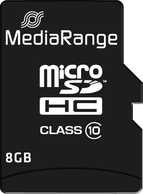 MicroSDHC kartica MediaRange 8 GB, Class 10, z adapterjem, črna