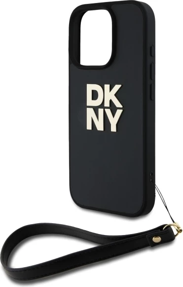 Ovitek za telefon z zapestnim trakom in logotipom DKNY za iPhone 16 Pro, črn