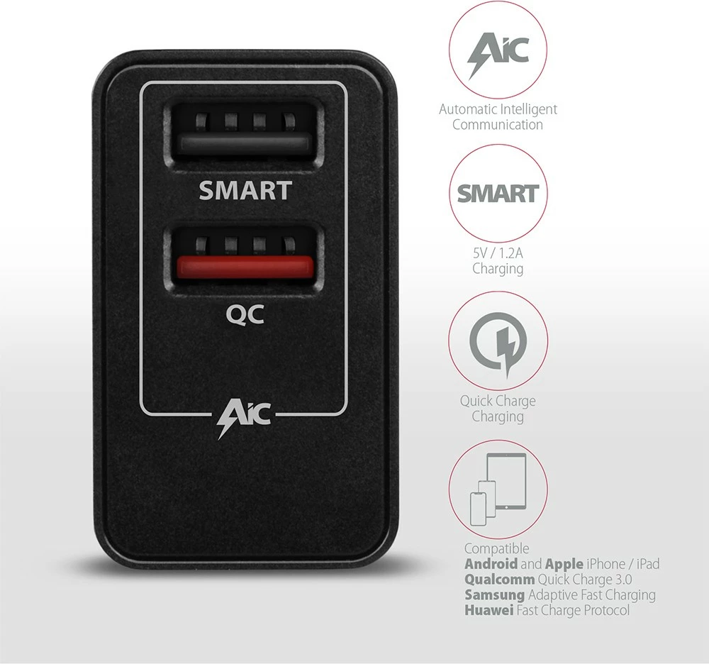 Hitri omrežni polnilec AXAGON ACU-QS24, 24W, 2x USB-A, QC3.0/AFC/FCP, črn