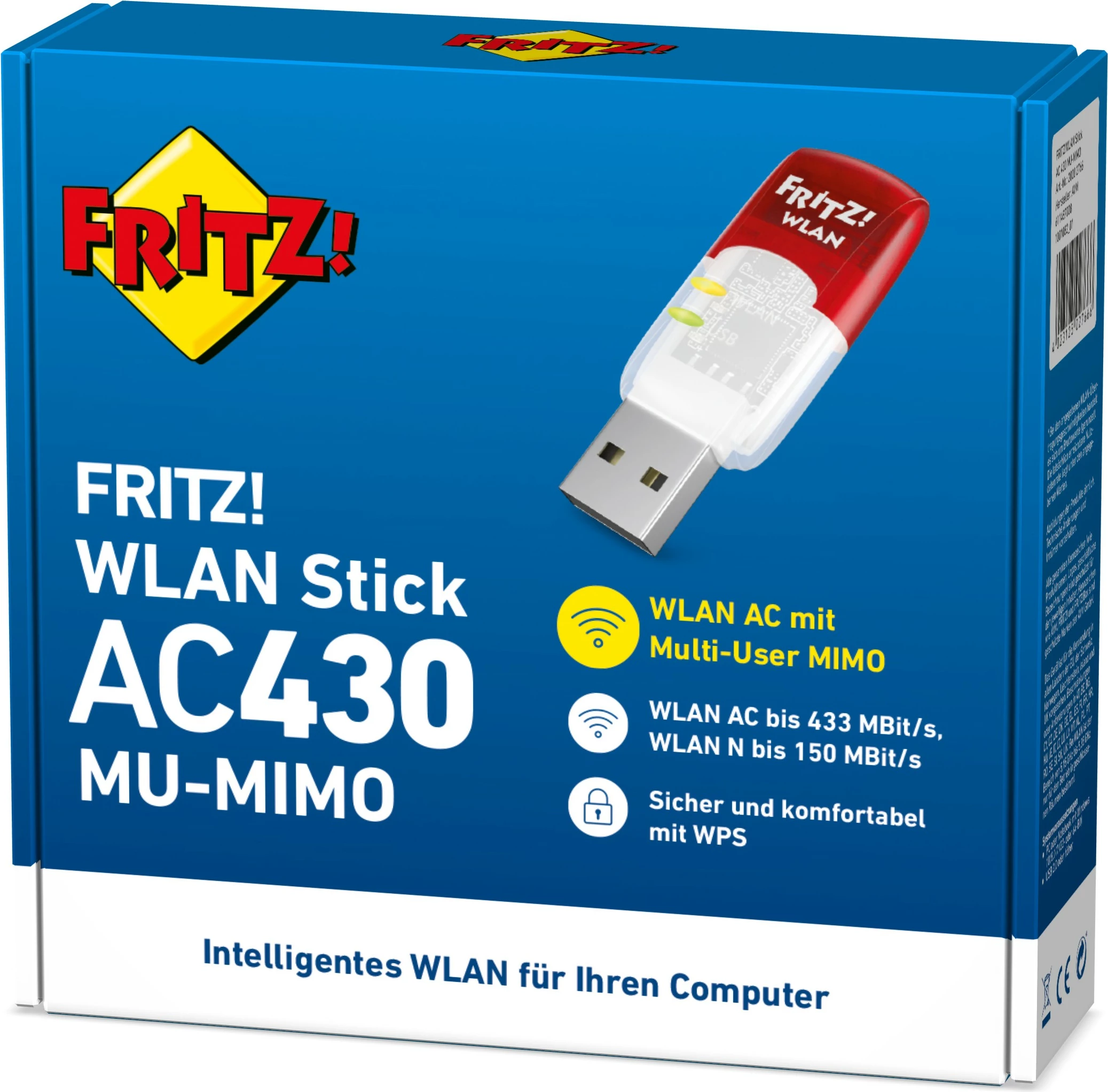 Wi‑Fi adapter AVM FRITZ!WLAN AC 430 MU‑MIMO, 433 Mbit/s, dvojni pas, rdeč