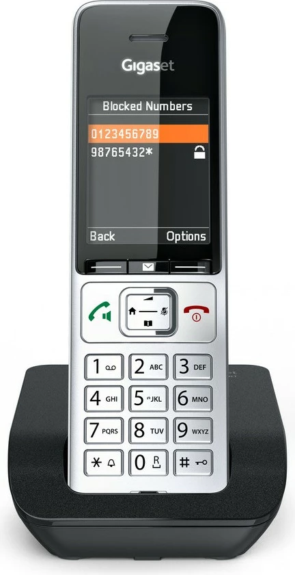 Brezžični telefon Gigaset COMFORT 500, DECT, zvočnik, 200 stikov, ID klicatelja, črno-srebrn