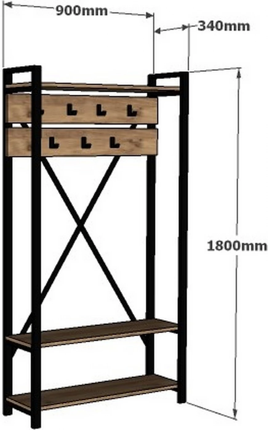 Pohištvo za vhod iz naravnega lesa in črne barve FH8943.01 90x34x180 cm