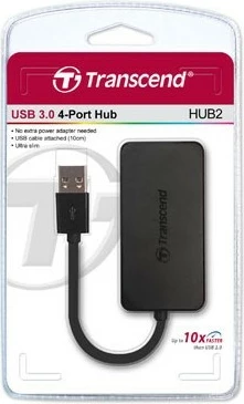USB-HUB, 4-portni USB 3.0 Transcend, črn