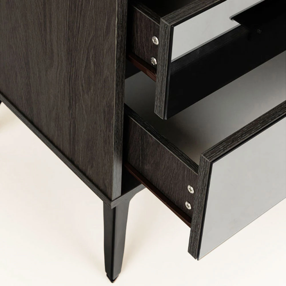 Nočna omarica, 2 predala, črni hrast z ogledalom Specchio, 58x39x55