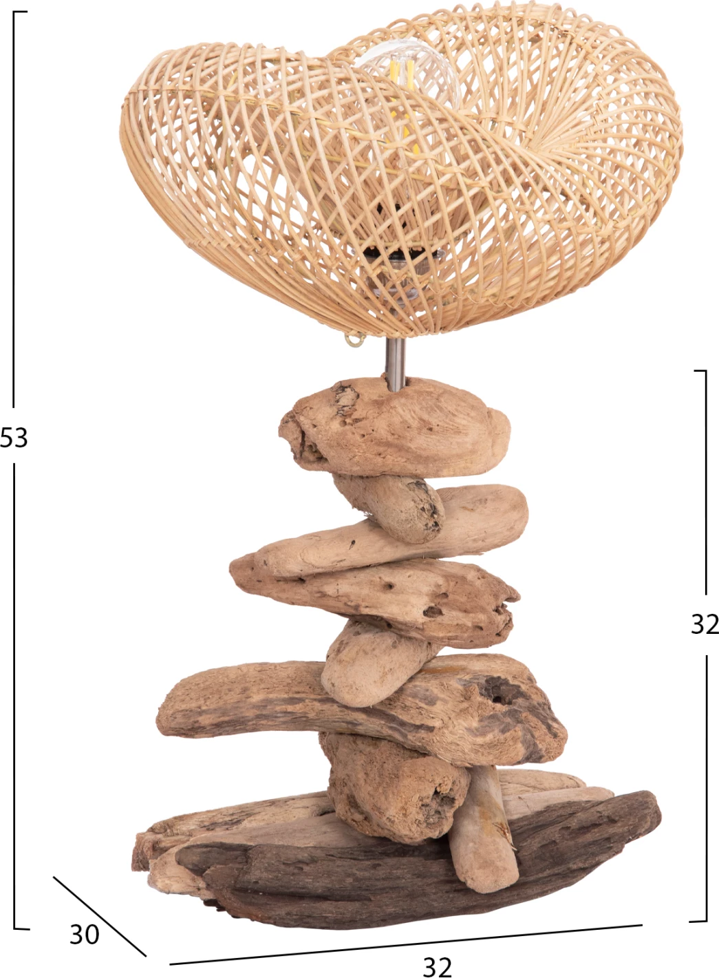 Dekorativna namizna svetilka IVAR FH4431, drevo prineseno z morja & ratan 32x30x53Hcm