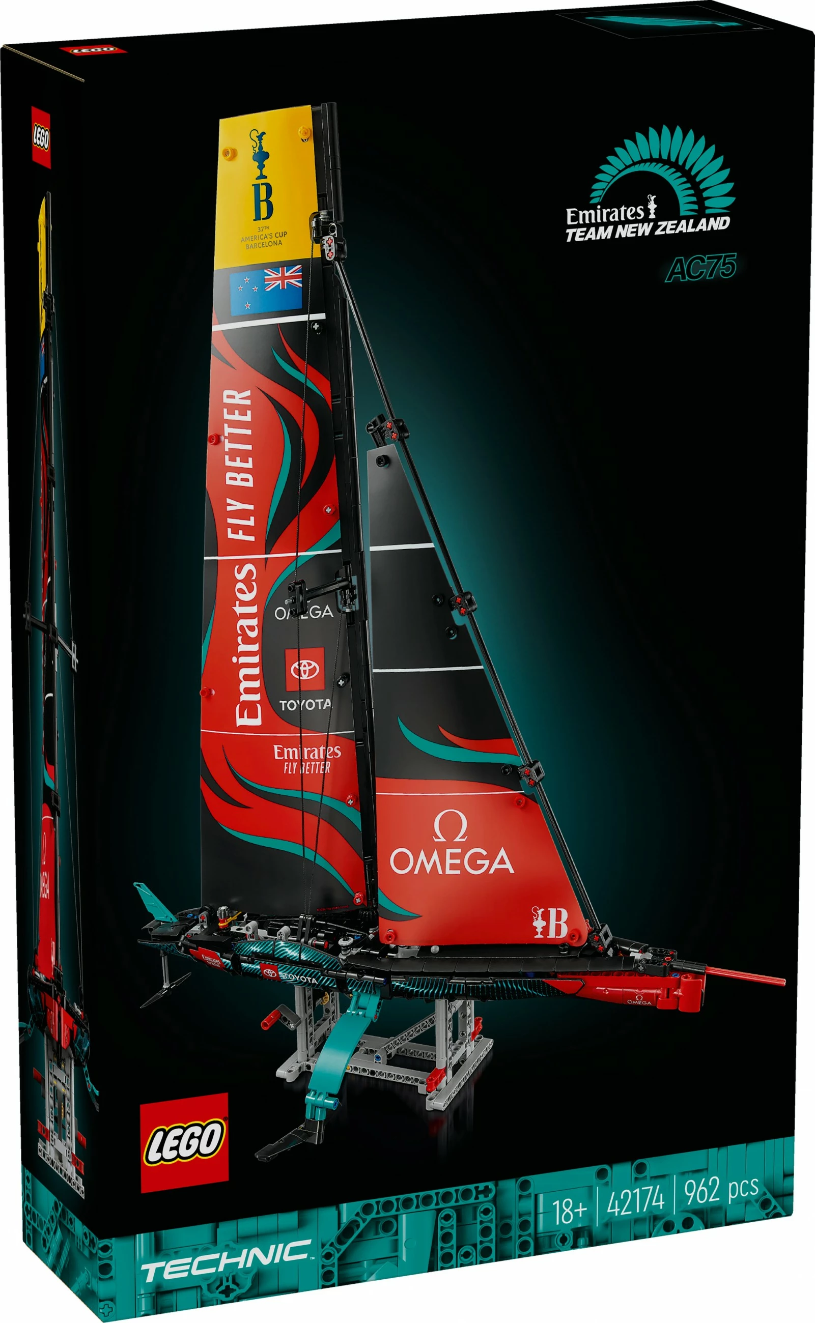 Set gradnje LEGO Technic Emirates Team New Zealand AC75, 962 kosov, večbarven