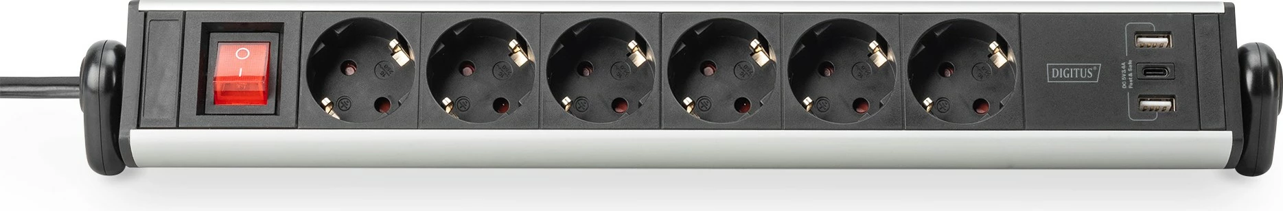 Napajalni razdelilec 6-vraten z 3x USB, 1,5 m, notranji, Type F, aluminij, črn, srebrn Digitus