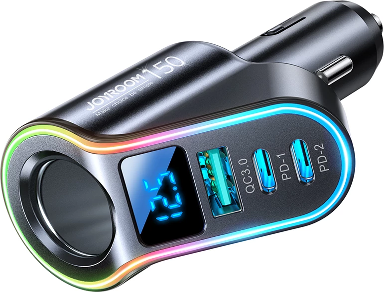 Avtomobilski polnilec Joyroom JR-CL21, 150 W, 3 vrata (USB-A QC3.0, 2× USB-C PD3.0), LED, črn