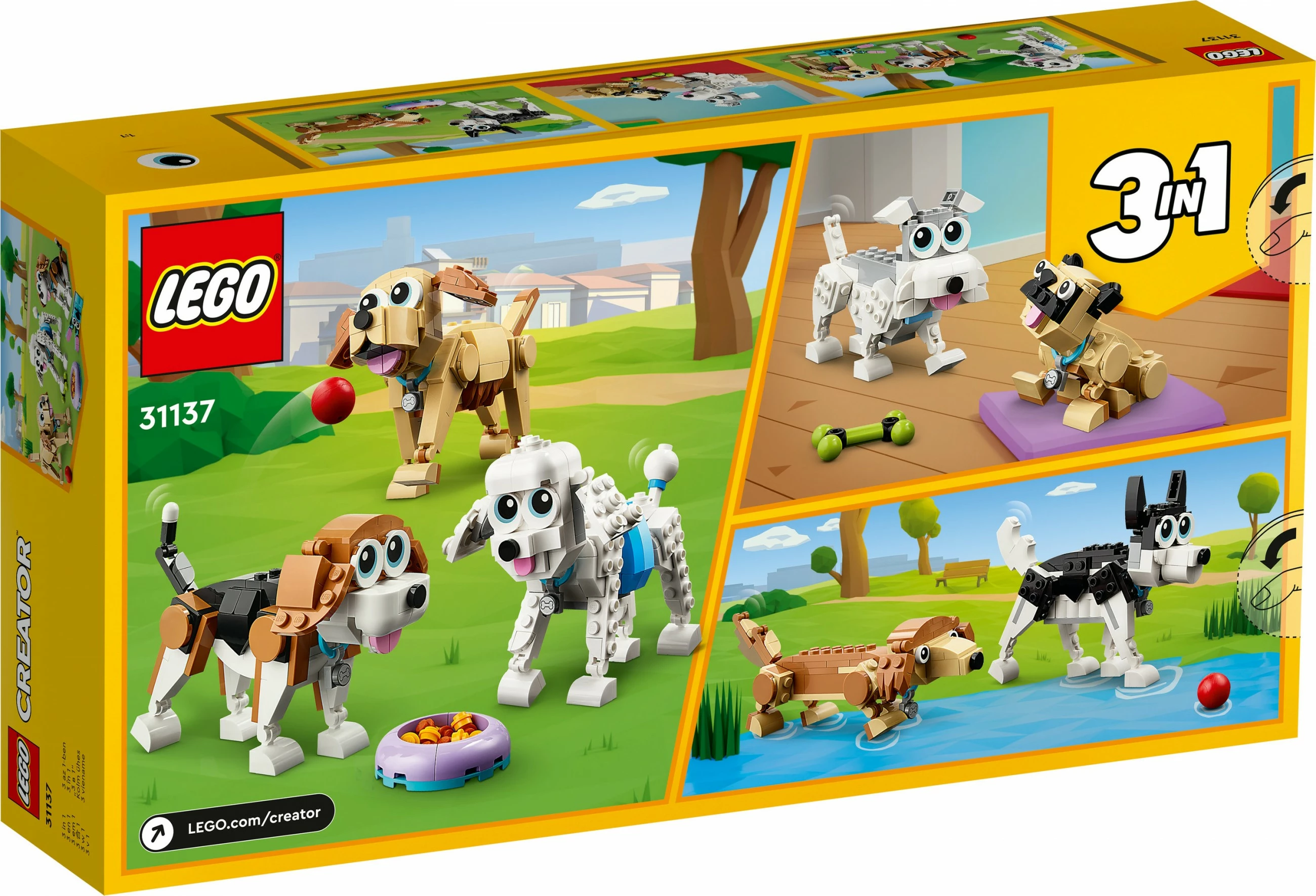 Set za sestavljanje 3-v-1 prikupni psi, LEGO Creator, 475 kosov, večbarven