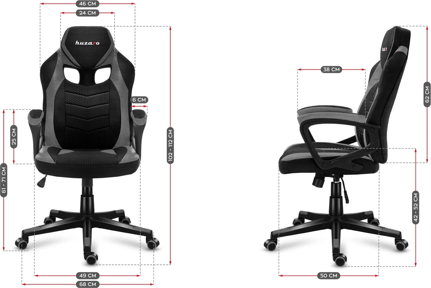 Gaming stol Force 2.5, Huzaro, črno/siv