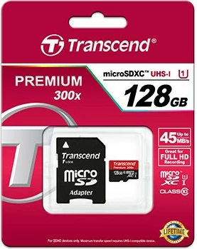 Kartica pomnilnika 128GB microSDHC z adapterjem, Class 10, UHS-I, črno/rdeča Transcend