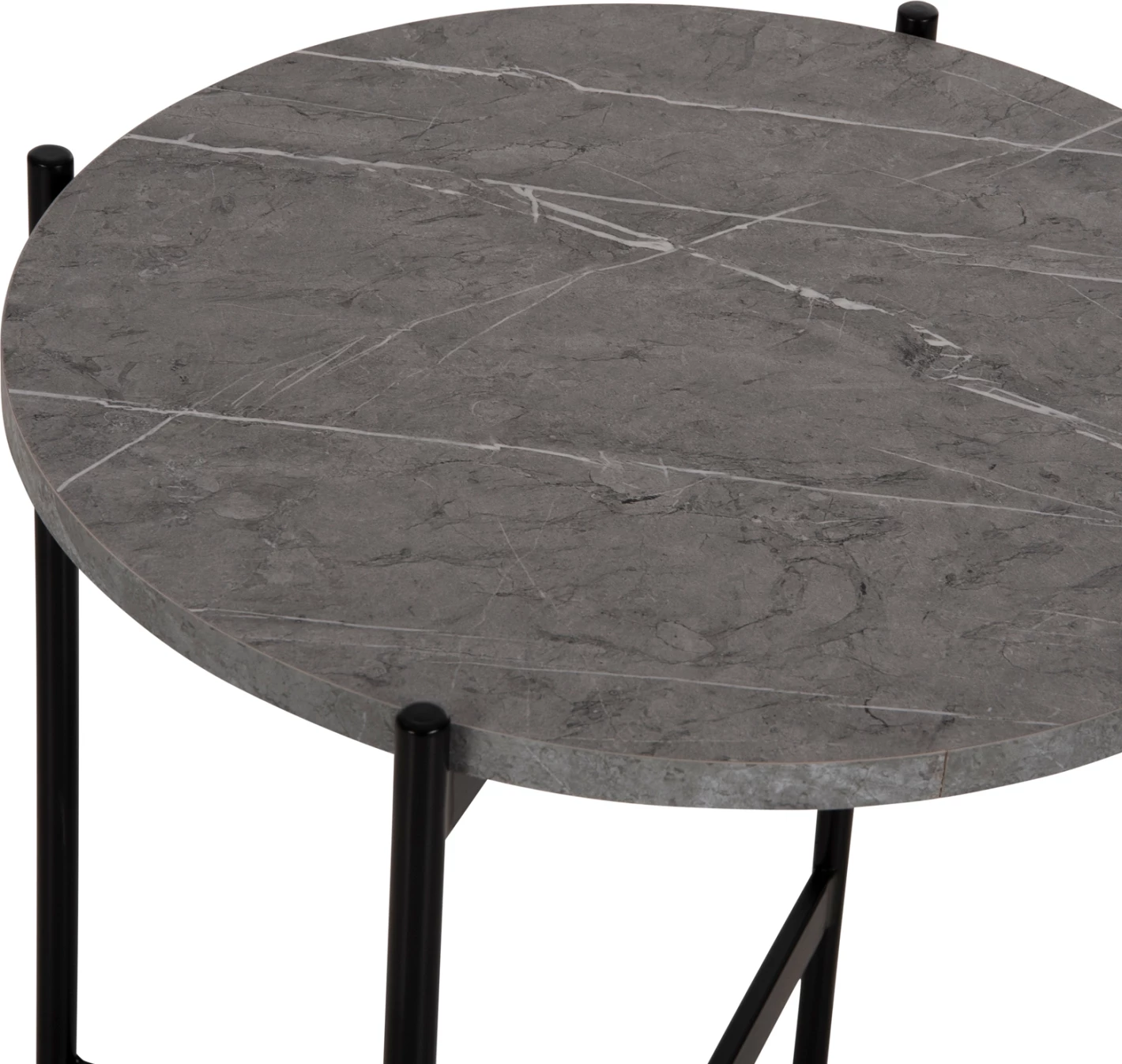 Stranska miza FH9589.02 iz MDF sivega marmorja s črno kovinsko osnovo Φ50x55Hcm