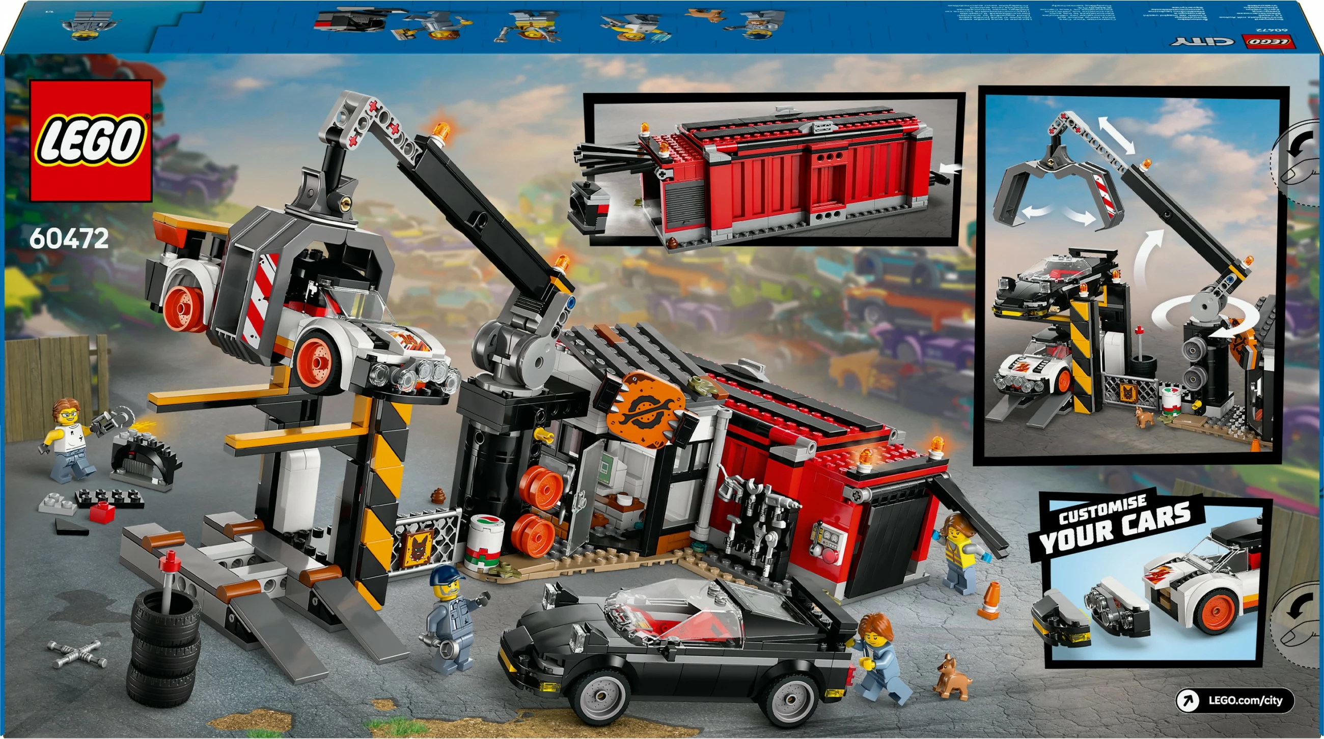 Set za sestavljanje s smetiščem in avtomobili LEGO City 60472, 871 kos, večbarven